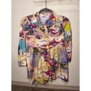 Wrangler x Barbie Girls Western Snap Front Dress Desert Rainbow Print Size M